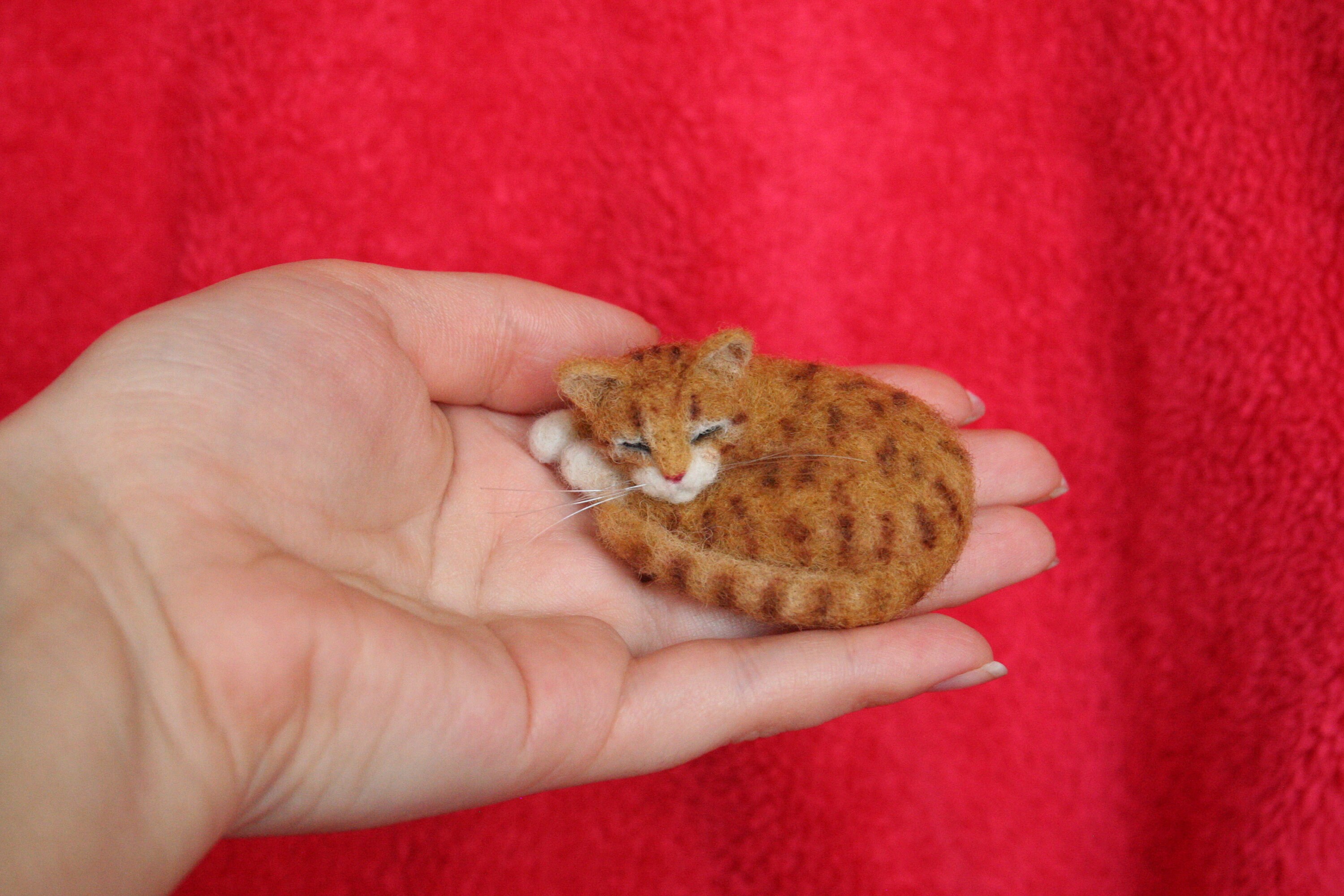 Miniature Sleeping Cat.needle Felted Cat.dollhouse Etsy