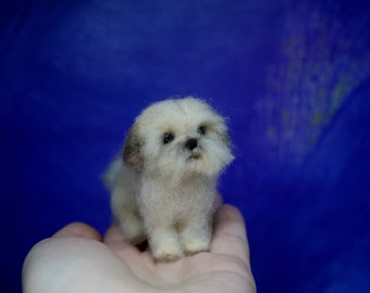 Nadelgefilzter Hund. Gefilzter Shih Tzu. Puppenhaushund.Miniaturhund.Maßgeschneiderter Hund.Haustier.Gefilztes Tier. Auf Bestellung gefertigt.