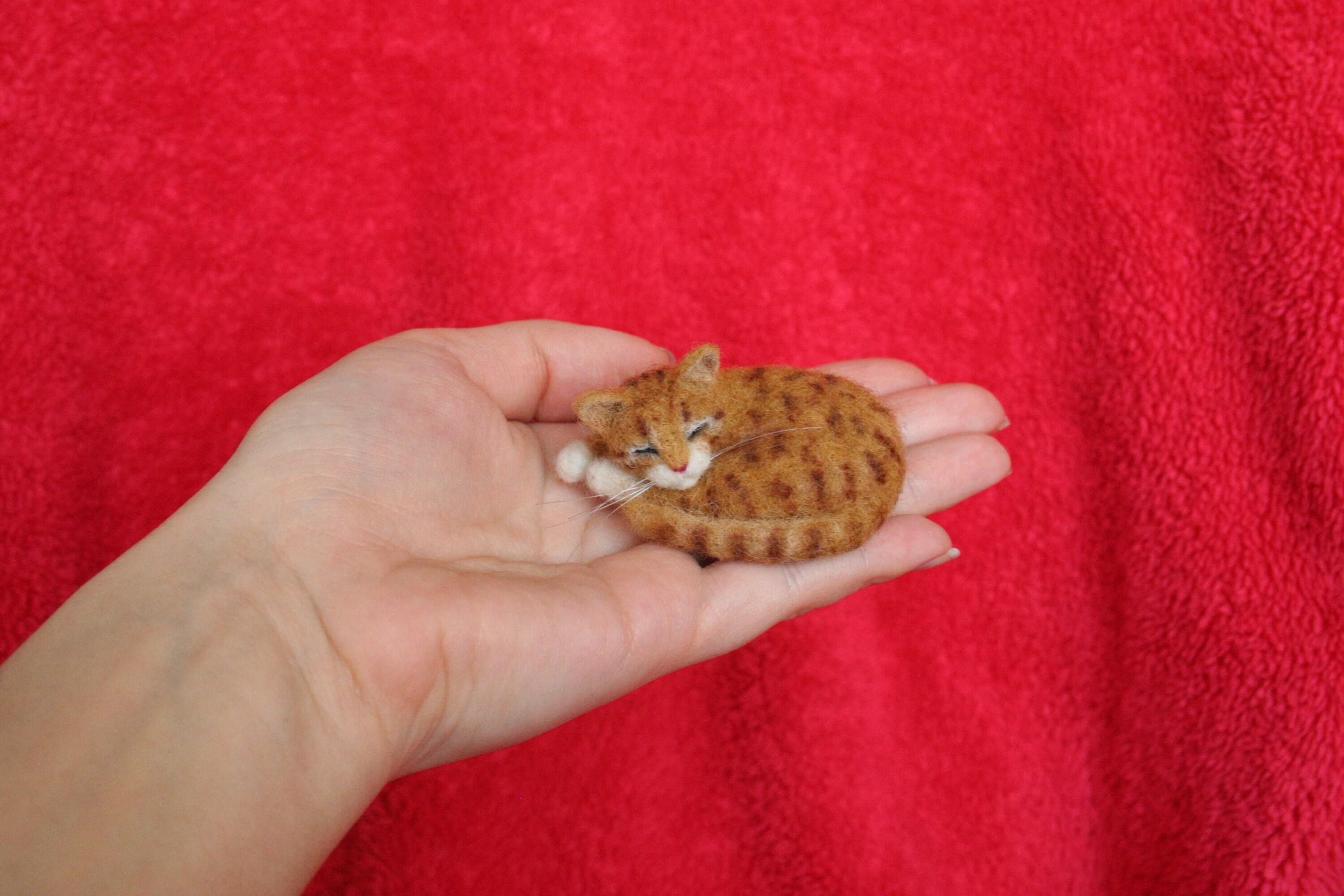 Miniature Sleeping Cat.needle Felted Cat.dollhouse Etsy