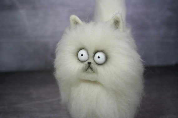 Frankenweenie Cat Needle Felted White Cat