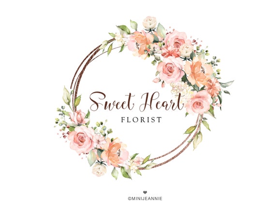 Floral Logo Circular Flower Logo Pink And Peach Rose Etsy