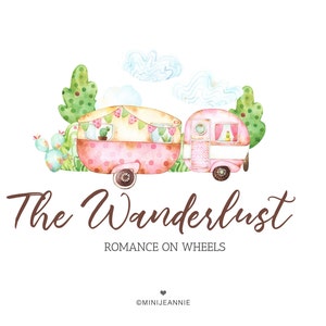 Vintage Camper Logo, Retro Trailer Logo, Travel Logo, Travel Blogger logo, Premade Logo, Logo Design, Watercolor Logo, Free Font Change