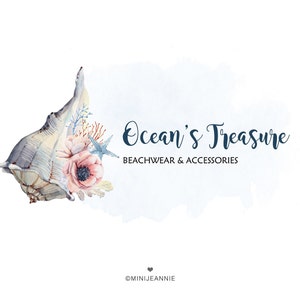 Premade Logo-Conch Logo-Seashell Logo-Shell Logo-Seaside Logo-Sea Logo-Beach logo-Ocean Logo-Nature Logo-Boutique Logo-Watercolor Logo