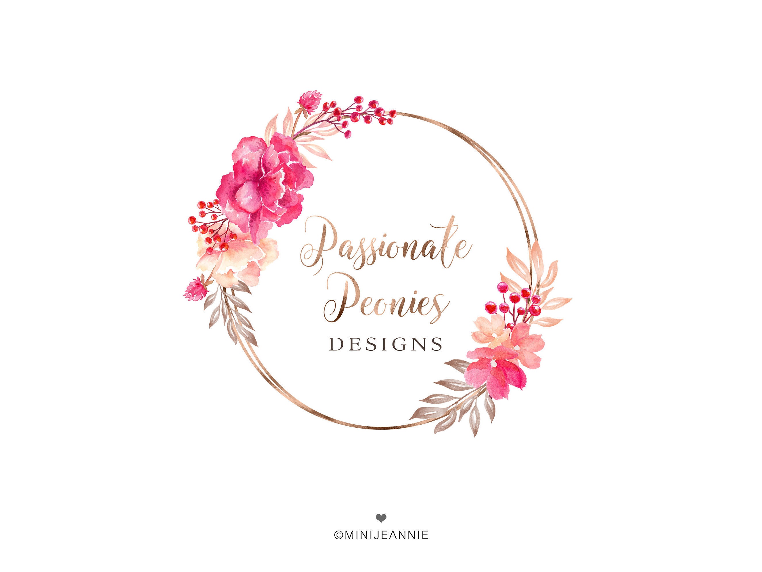 Round Floral Logoflower Logomodern Wreath Logopeonies Etsy Singapore