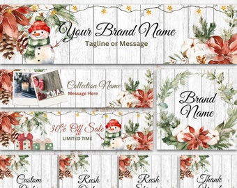 Christmas Etsy Branding Kit - Etsy Banner for Christmas - Holiday Etsy Shop Set - Festive Etsy Banner Set Design - DIY Editable in Canva