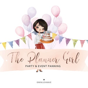 Party Planner Logo-Baker Logo-Bakery Logo-Planner Girl Logo-Event Planner Logo-Party Logo-Cake Shop Logo-Event Planning Logo-Pastry Logo