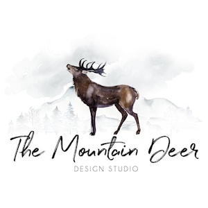 Deer Logo-Antler Logo-Wildlife Logo-Animal Silhouette Logo-Mountain Logo-Nature Logo-Premade Logo-Logo Design-Watercolor Logo