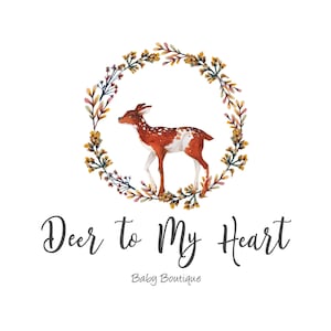 Deer Logo-Fawn Logo-Animal Logo-Nature Logo-Wreath Logo-Watercolor Logo-Business Logo-Etsy logo-Premade logo-Free Font Change