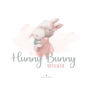 Rabbit Logo-Bunny Logo Mom and Baby-Cottontail Logo-Baby Animal Logo-Kids Logo-Watercolor Logo-Etsy Logo-Boutique Logo-Clothing Logo
