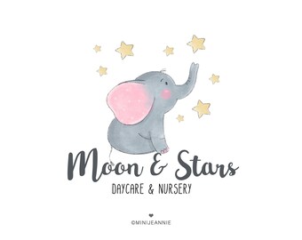 Babyelefantlogotyp - Barnlogotyp - Babybutikslogotyp - Babyfotograferingslogotyp - Babydjurslogotyp - Företagslogotyp - Akvarelllogotyp - Färdig logotyp