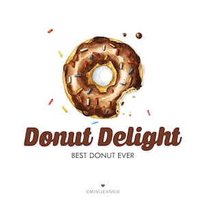Donut Logo-Doughnut Logo-Bakery Logo-Baking Logo-Cake Shop Logo-Sweet Treat Logo-Sweet Shop Logo-Watercolor Logo-Free Font Change