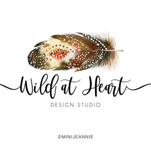 Logo piuma-Boho Logo piuma-Logo rustico-Logo tribale-Logo Etsy-Logo acquerello-Logo aziendale-Logo prefabbricato-Cambio carattere senza logo