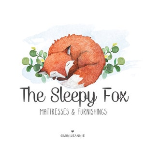Premade Logo-Fox Logo-Sleeping Fox Logo-Animal Logo-Forest Logo-Nature Logo-Jungle Logo-Modern Logo-Watercolor Logo-Free Font Change