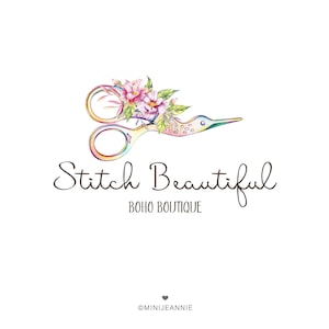 Schere Logo-Bastellogo-Nählogo-Boutique Logo-Kleidung Shop Logo-Nähen Logo-Näherin Logo-Aquarell Logo-Freie Schriftwechsel