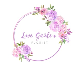 Light Purple Floral Logo, Circle Flower Logo, Round Flower Bouquet Logo, Flower Frame Logo, Florist Logo, Photography Logo, Feminine Logo