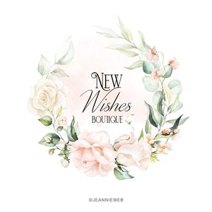 Rose Floral Logo, Soft Feminine Logo, Pastel Floral Logo, Photography Logo, Boutique Logo, Coach Logo, Flower Wreath Logo, Wedding Logo