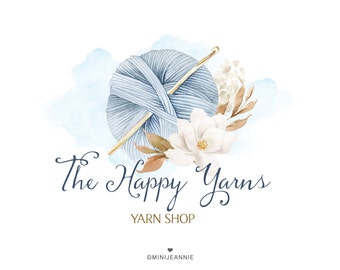 Watercolor Crochet Logo Design, Yarn Logo, Crochet Hook Logo, Knitter Logo, Wool Logo, Knitting Logo, Premade Logo Design and Branding