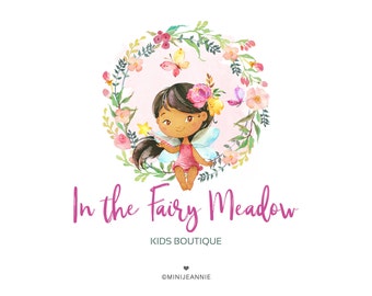 May include: A watercolor illustration of a fairy with brown hair and a pink dress, holding a wand and surrounded by a floral wreath. The text "In the Fairy Meadow Kids Boutique" is below the illustration.