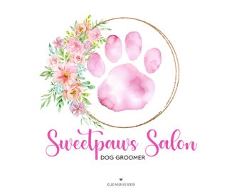 Paw Print Logo, Pet Sitting Logo, Dog Groomer Logo, Dog Walker Logo, Dog Bakery Logo, Pet Boutique Logo, Pet Daycare Logo, Watercolor Logo