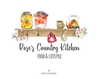 Rustic Kitchen Logo, Cooking Logo, Chef Logo, Food Blog logo, Mason Jars Logo, Country Logo, Cafe Logo, Tea Bar Logo, Cook Logo Design
