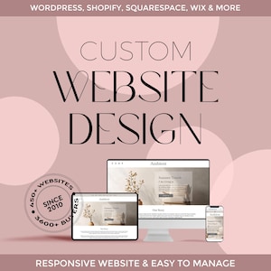 May include: A digital marketing image promoting custom website design services. The image features a desktop computer, tablet, and smartphone displaying a website design. Text includes "Custom Website Design" and "Responsive Website & Easy to Manage."