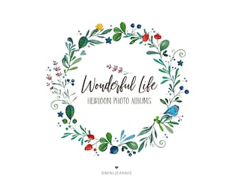 Floral Logo-Beautiful Wreath Logo--Wildflower Logo-Wildflower Wreath Logo-Round Logo-Round Floral Logo-Watercolor Logo-Free Font Change