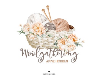 Yarn Ball Logo, Knitting Logo, Farmhouse Crochet Logo, Handspun Wools in a Basket, Knitting Needle Logo, Yarn Shop Logo, Wool Supply Logo