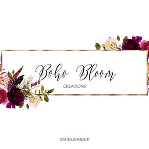 Floral Logo-Rustic Flower Logo-Boho Floral Logo-Floral Label Logo-Etsy logo-Watercolor Logo-Business Logo-Premade logo-Free Font Change