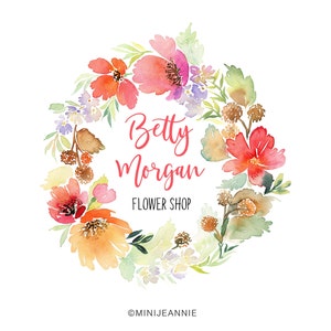Watercolor floral Logo-Wreath Logo-Flower logo-Photography Logo-Etsy logo-Boutique Logo-Business Logo-Premade logo-Free Font Change