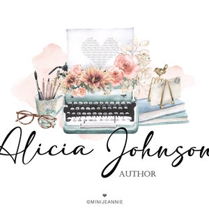 Author Logo, Vintage Typewriter Logo, Writer Logo, Secretary Logo, Virtual Assistant Logo, Blogger Logo, Content Writer Logo, Vintage Logo