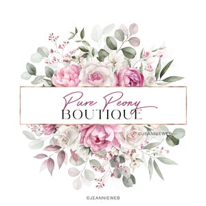 Peony Logo, Rose Logo, Floral Logo, Wedding Logo, Soft Pastel Logo, Pink Floral Frame Logo, Photography Logo, Flower Business Logo