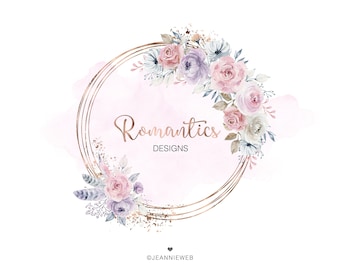 Floral Logo - Premade Round Flower Logo - Circular Floral Logo - Circle Logo - Wreath Logo - Photography Logo - Feminine Watercolor Logo