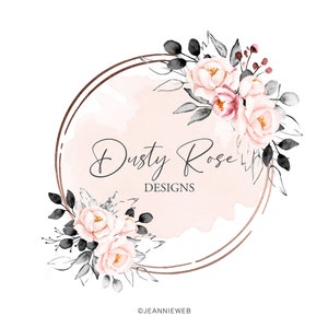Floral Logo Design - Rose Circle Logo - Premade Floral Bouquet Logo - Round Floral Frame Logo - Modern Watercolor Floral Logo - Flower Logo