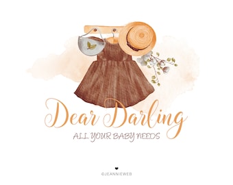 Baby Boutique Logo, Baby Girl Clothing Logo Design - Hanging Baby Clothes Logo - Baby Dresses Logo - Baby Shop Baby Organic Clothes Logo