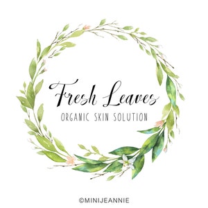 Nature Logo-Leaf Logo-Leaves Wreath Logo-Photography Logo-Watercolor Logo-Premade logo-Watermark-Hand drawn Logo-Branding