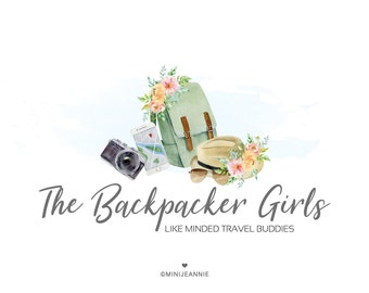 Travel Logo-Backpack Logo-Backpacking Logo-Travel Blog Logo-Explorer Logo-Adventure Logo-Premade Logo-Watercolor Logo-Free Font Change