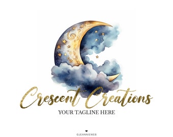 Logotipo de la luna creciente, Logotipo lunar, Logotipo y marca de la luna, Logotipo místico, Logotipo de lector de tarot, Logotipo celestial, Logotipo de astrología, Logotipo de curación