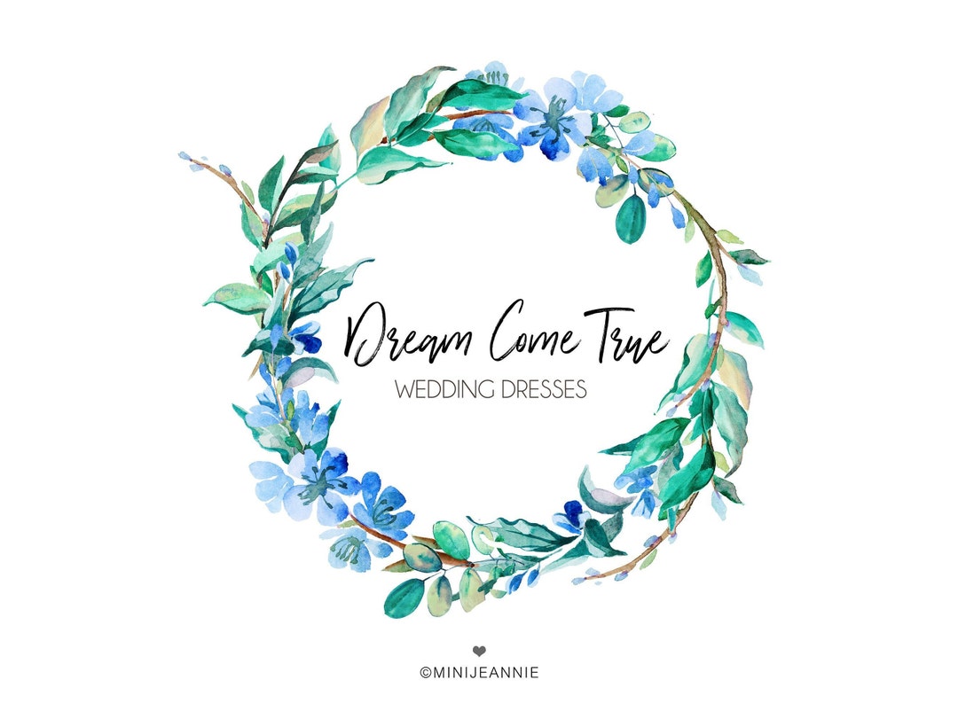 Floral Wreath Logo-floral Logo-blue Floral Logo-flower - Etsy