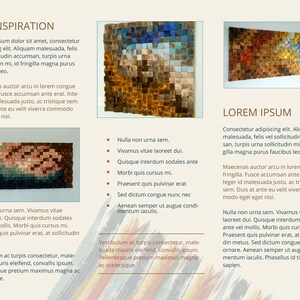 K&ouml;nnte beinhalten: Eine Collage aus kleinen Holzquadraten in Braun-, Blau- und Gelbt&ouml;nen. Die Quadrate sind in einem Raster angeordnet und bilden eine strukturierte Oberfl&auml;che. Der Text "MY INSPIRATION" und "LOREM IPSUM" ist im Bild sichtbar.