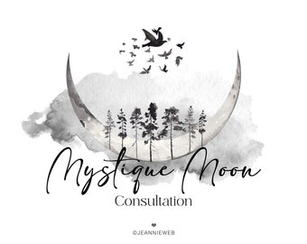Premade Moon Logo - Magic Logo - Mystic Logo - Moon and Birds on Night Sky Logo - Esoteric Spiritual Logo - Boho Logo - Boutique Logo