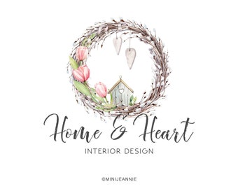 House Logo-Home Logo-Cottage Logo-Farm Logo-Barn Logo-Etsy Logo-Premade Logo-Watercolor Logo-Free Font Change