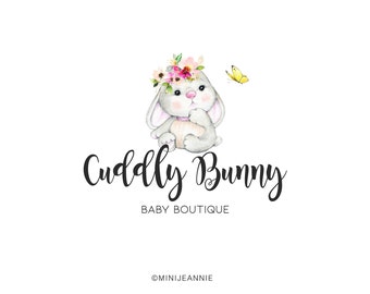 Bunny Logo-Rabbit Logo-Kids Logo-Baby Logo-Photography Logo-Boutique Logo-Etsy Logo-Business Logo-Premade Logo-Free Font Change