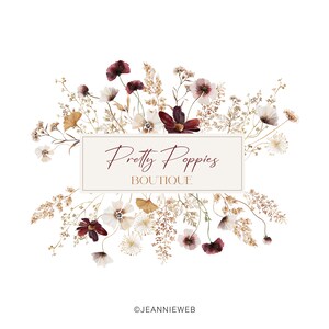 Logo Borgogna Wildflower, disegno logo floreale papavero, logo fiore secco, marchio aziendale floreale, logo cornice floreale, disegno logo fiore