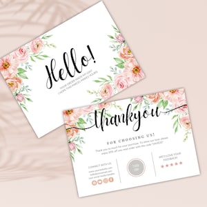 Bloemen Bedankkaartsjabloon, Canva bewerkbare DIY-insteekkaart, aquarelbloempakket insteek, dankbestellingskaart, klein visitekaartje