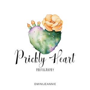 Cactus logo-Cacti Logo-Heart logo-Cactus flower Logo-Nature Logo-Cactus Heart Logo-Business Logo-Premade Logo-Etsy Logo-Branding Package