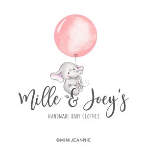 Elephant Logo-Baby Animal Logo-Balloon Logo-Animal Logo-Etsy logo-Watercolor Logo-Business Logo-Premade logo-Free Font Change
