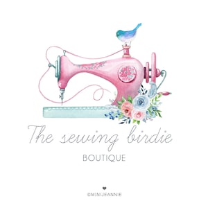 Vintage Sewing Machine Logo-Sewing Logo-Seamstress Logo-Retro Sewing Machine Logo-Quilting logo-Craft Logo-Sewing Bird Logo-Boutique logo