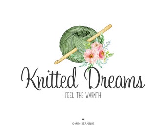 Knitting Logo-Wool Logo-Crochet Logo-Knit Logo-Knitting Needle logo-Sewing Logo-Premade Logo-Watercolor Logo-Free Font Change