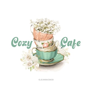 Progettazione del logo della sala da tè, logo personalizzato per caffetteria, logo e marchio per tazze da tè vintage, logo per ristorante, progettazione del logo predefinito in acquerello