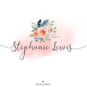 Signatur Logo, minimalistisches Logo, Schlichtes Logo, vorgefertigtes Logo, handgeschriebenes Logo, feminines Logo, Florales Logo, Boho Logo, Aquarell Logo